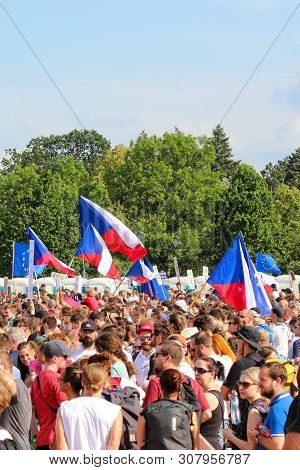 Prague, Czech Republic - June 23 2019: Crowd Of People Protests Against Prime Minister Babis And Min