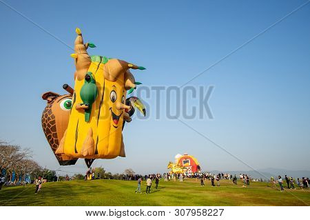 Chiangrai Thailand - Febuary 14 2019 : Singha Park Chiangrai International Balloon Fiesta 2019 In Si