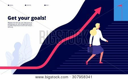Personal Growth. Woman Walking Steps To Success, Boost Your Work To Target. Professional Career Busi