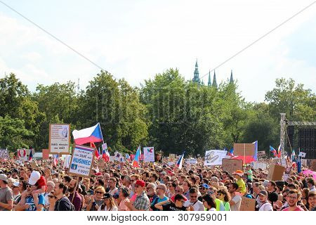 Prague, Czech Republic - June 23 2019: Crowd Of People Protests Against Prime Minister Babis And Min