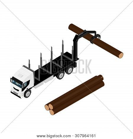 Logging Truck Isometric View Isolated On White Background