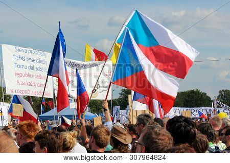Prague, Czech Republic - June 23 2019: Crowd Of People Protests Against Prime Minister Babis And Min