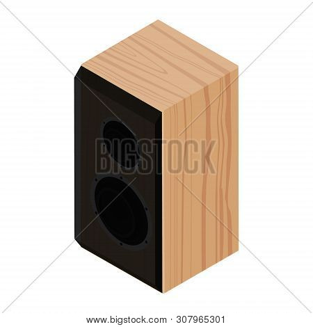 Black Acoustic Speaker, Loudspeaker Isolated On White Background Isometric View