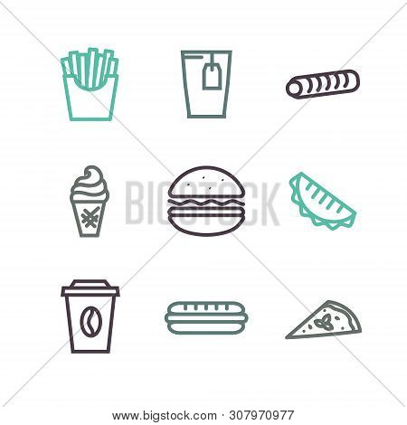 Vector Colorful  Fast Food Icons Set , Sign, Symbol, Pictogram In Outline Style Isolated On A Backgr
