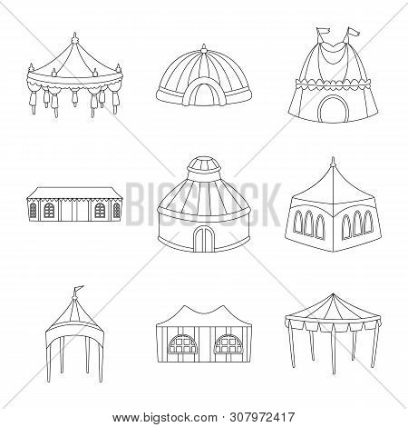 Vector Design Of Roof And Folding Logo. Set Of Roof And Architecture Vector Icon For Stock.