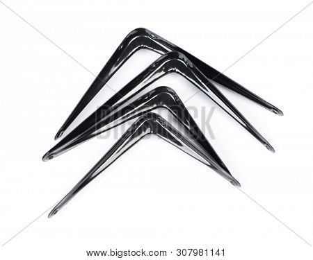 Group of  metallic angle fixators. Mounting angle corners metal brackets isolated on white background