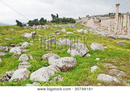 Vykopávky Gerasa Jerash starověké město