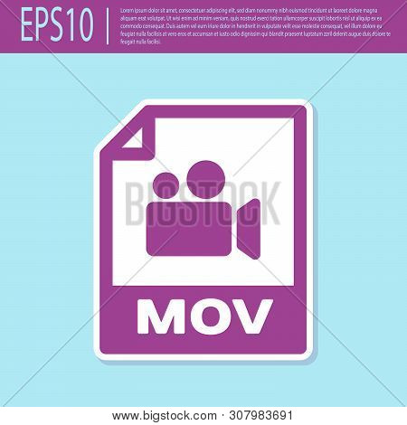 Retro Purple Mov File Document Icon. Download Mov Button Icon Isolated On Turquoise Background. Mov 