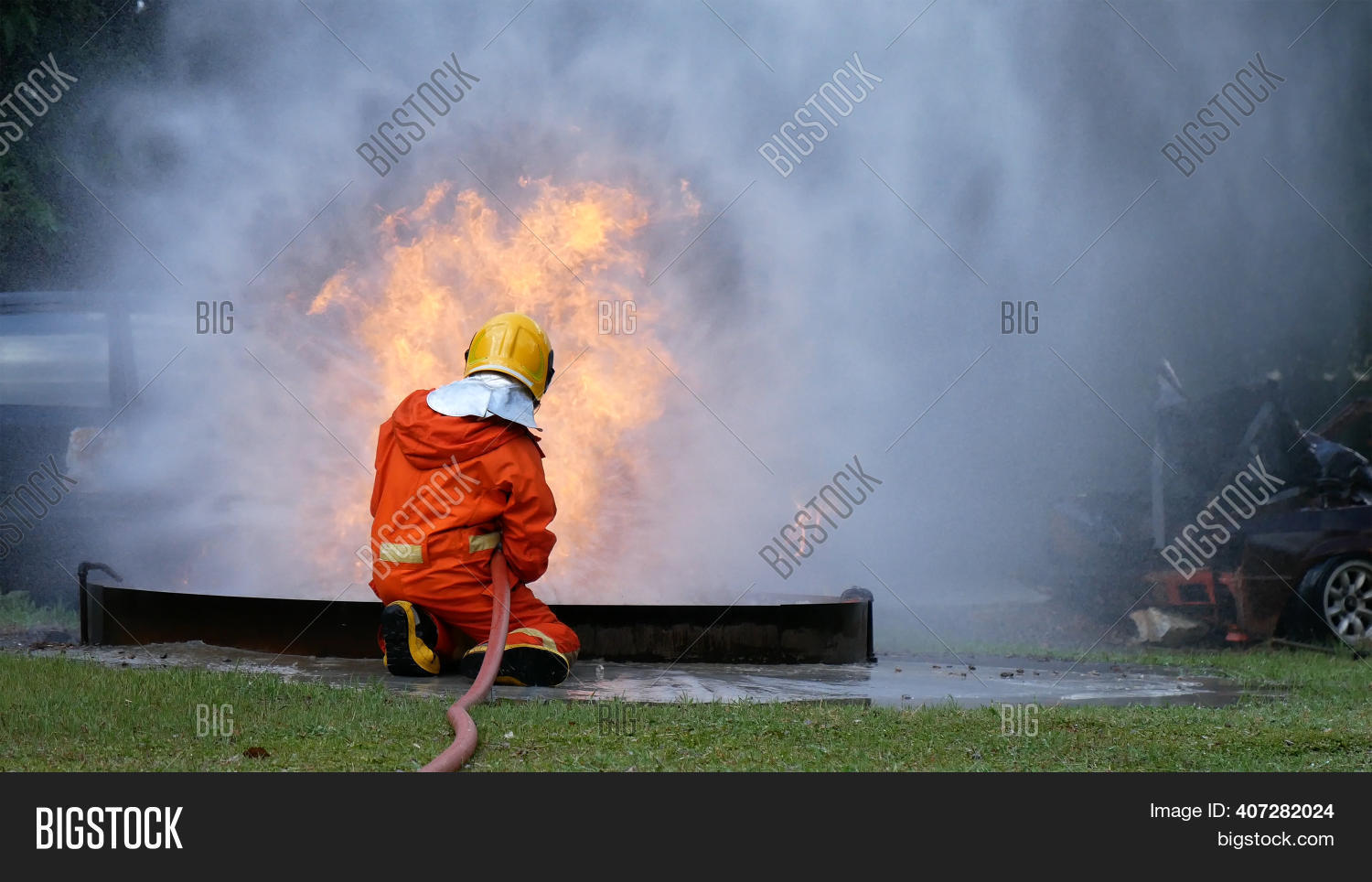 Firefighter Fighting Image \u0026 Photo 