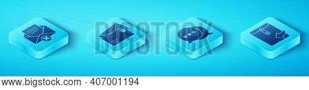Set Isometric Delete Envelope, Envelope, Envelope And Speech Bubble Chat Icon. Vector