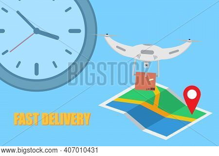 Fast Drone Delivery Boxes, Packaging, Illustration Concept Of Modern Delivery, Drone Control