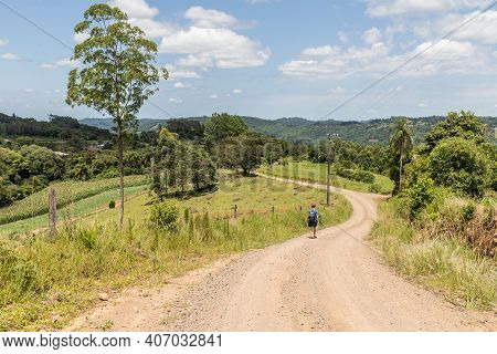 Trekking In Dirty Road, Farms And Forest Around, Picada Cafe, Rio Grande Do Sul, Brazil