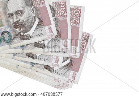 200 Croatian Kuna Bills Lies In Small Bunch Or Pack Isolated On White. Mockup With Copy Space. Busin