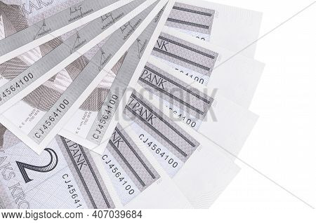 2 Estonian Kroon Bills Lies Isolated On White Background With Copy Space Stacked In Fan Shape Close 