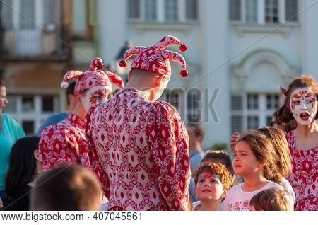 Timisoara, Romania - March 31, 2017: People In Jester Costumes At The Checkart Festival