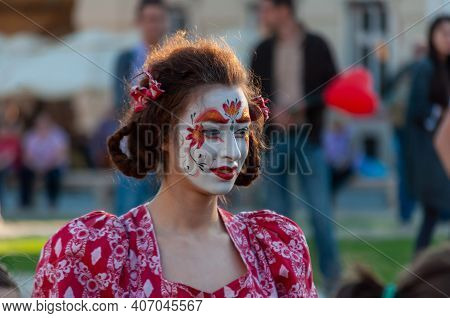 Timisoara, Romania - March 31, 2017: People In Jester Costumes At The Checkart Festival
