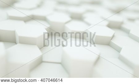 White hexagons forming an abstract background. 3D illustration.