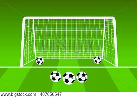 Football Net With Soccer Balls. Soccer Balls With Football Net And Soccer Field