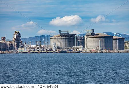 Hammerfest Island Muolkkut Northern Norway, gas processing plant.