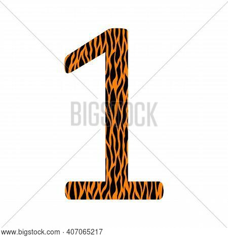 Decorative Black And Oranje Number 1 With Animal Ornament. Tiger Skin. Textured Curved Lines Effect.