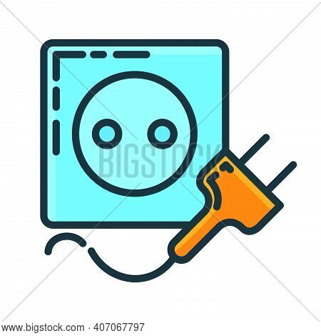 Power Socket Outlet With Plug Connector Icon, Concept Electric Appliance Device Flat Line Vector Ill