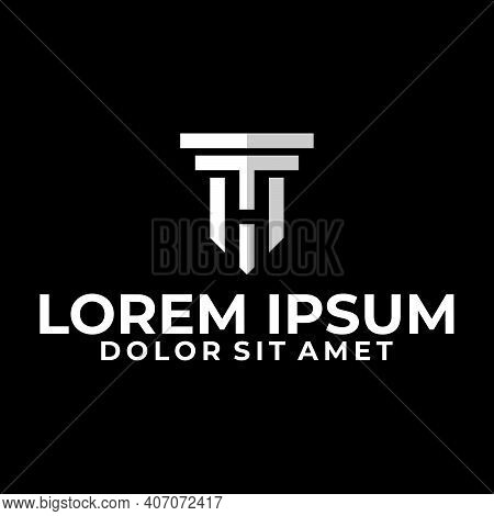 Initial Letter Th Or Ht Logo Template With Geometric Court Building Line Art Illustration In Flat De