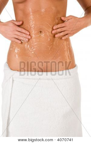 Peeling Frau Bauch Bereich der Torso Scrub anziehen