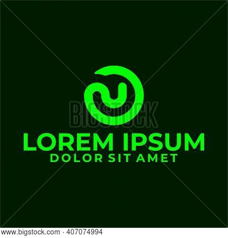 Initial Letter N Or U Logo Template With Modern Geometric Circle Line Art Illustration In Flat Desig
