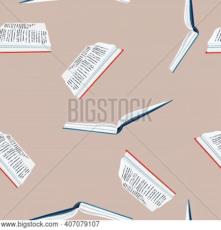 Seamless Pattern With Books. Back To School. Book Colorful Background. Flat Illustration. Bookcrossi