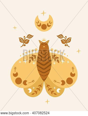 Celestial Nursery Boho Poster With Butterfly And Moon, Cute Art For Kids Room, Pre-made Poster Or Ca