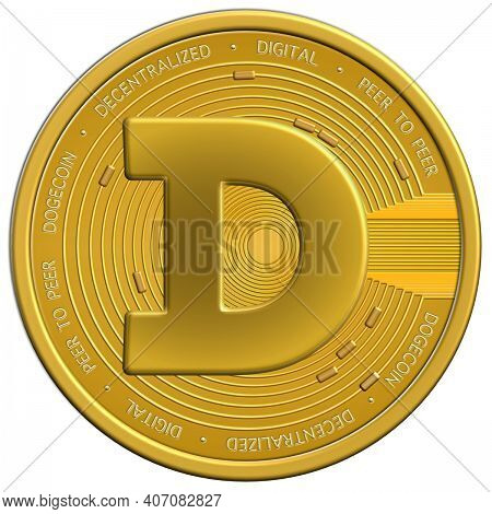 Illustration Of Gold Dogecoin Gold Coin. Crypto Currency