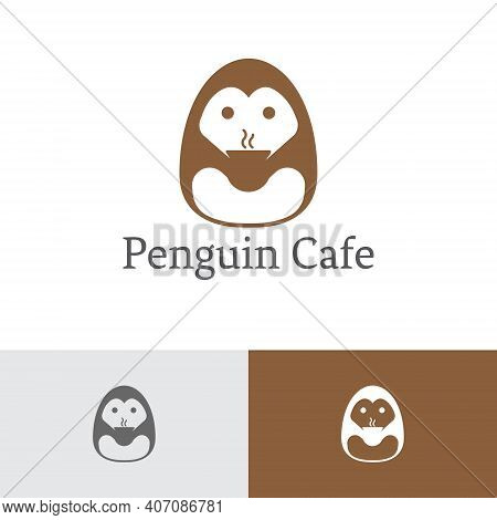 Penguin Cafe Coffee Chocolate Hot Drink Logo Template
