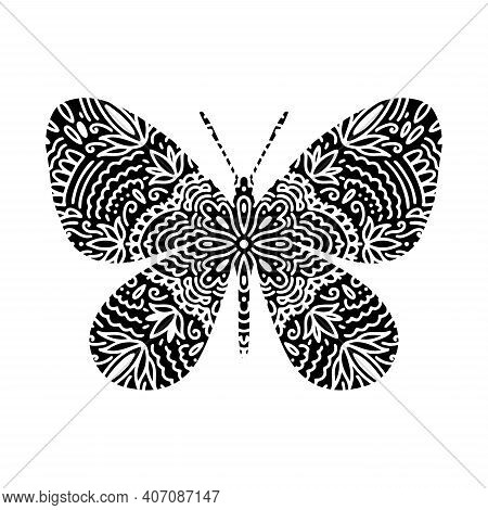 Graphic Butterfly Mandala Abstract Isolated In White Background.boho Indian Shape.ethnic Oriental St