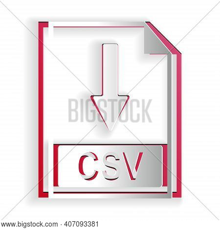 Paper Cut Csv File Document Icon. Download Csv Button Icon Isolated On White Background. Paper Art S