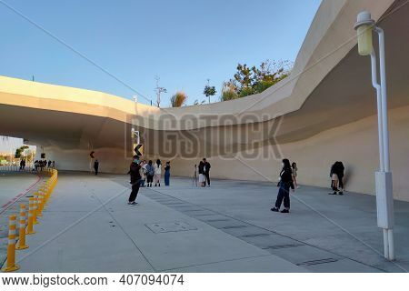 Taichung City, Taiwan - Feb 06, 2020 : Tourists Taking Pictures At Taichung Central Park. Xitun Dist
