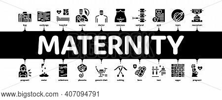 Maternity Hospital Minimal Infographic Web Banner Vector. Hospital Prenatal Ward And Generic Chair, 