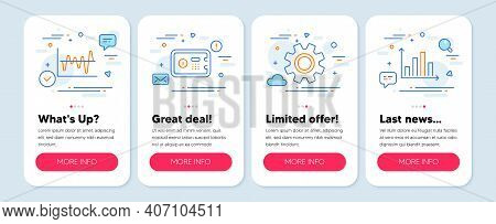 Set Of Line Icons, Such As Stock Analysis, Service, Safe Box Symbols. Mobile App Mockup Banners. Dia