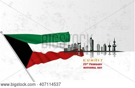 Vector Illustration Of Kuwait Happy National Day 25 Februay. Arabic Calligraphy Translation : Kuwait