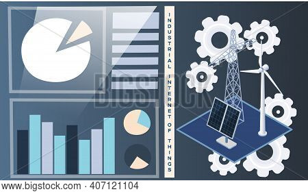 Green Electricity Smart Alternative Energy Solar Panels, Wind Turbines, High Voltage Electricity Pow