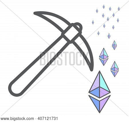 Pick Mining Of Ethereum Coins On White Background