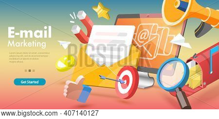 3d Vector Conceptual Illustration Of Email Marketing And Advertising Campaign.
