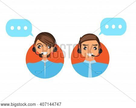 Female And Mal Call Centre Operator With Headset.