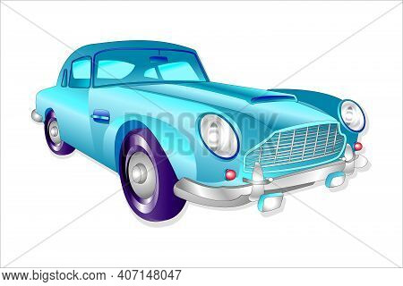 Blue Vintage Retro Car On A White Background