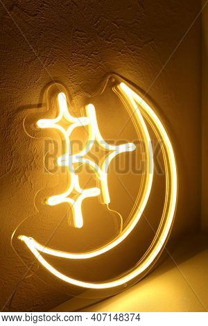 Neon Sign Moon And Stars. Trendy Style.  Neon Sign. Custom Neon. Home Decor. Good Night.