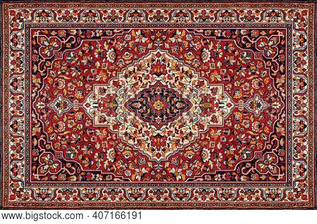 Old Red Persian Carpet Texture, Abstract Ornament