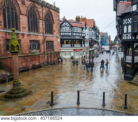 Chester; Uk: Jan 29, 2021: A General View In The Shopping District Of Chester Seen On A January Frid