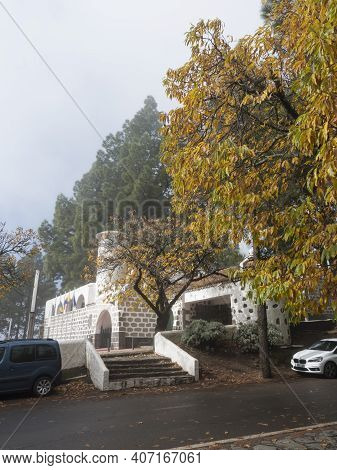 Cruz De Tejeda, Canary Islands, Spain December 15, 2020: View Of Old Stone Building Of Panoramic Spa