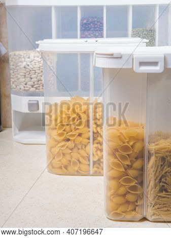 Kitchen Containers, Unpackaged Food Concept. Food . Pasta