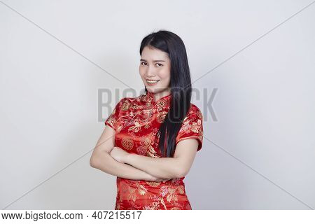 Asian Woman Wearing Traditional Cheongsam Qipao