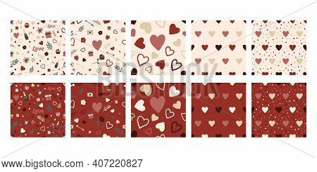Love Valentine's Day Vector Seamless Patterns Set